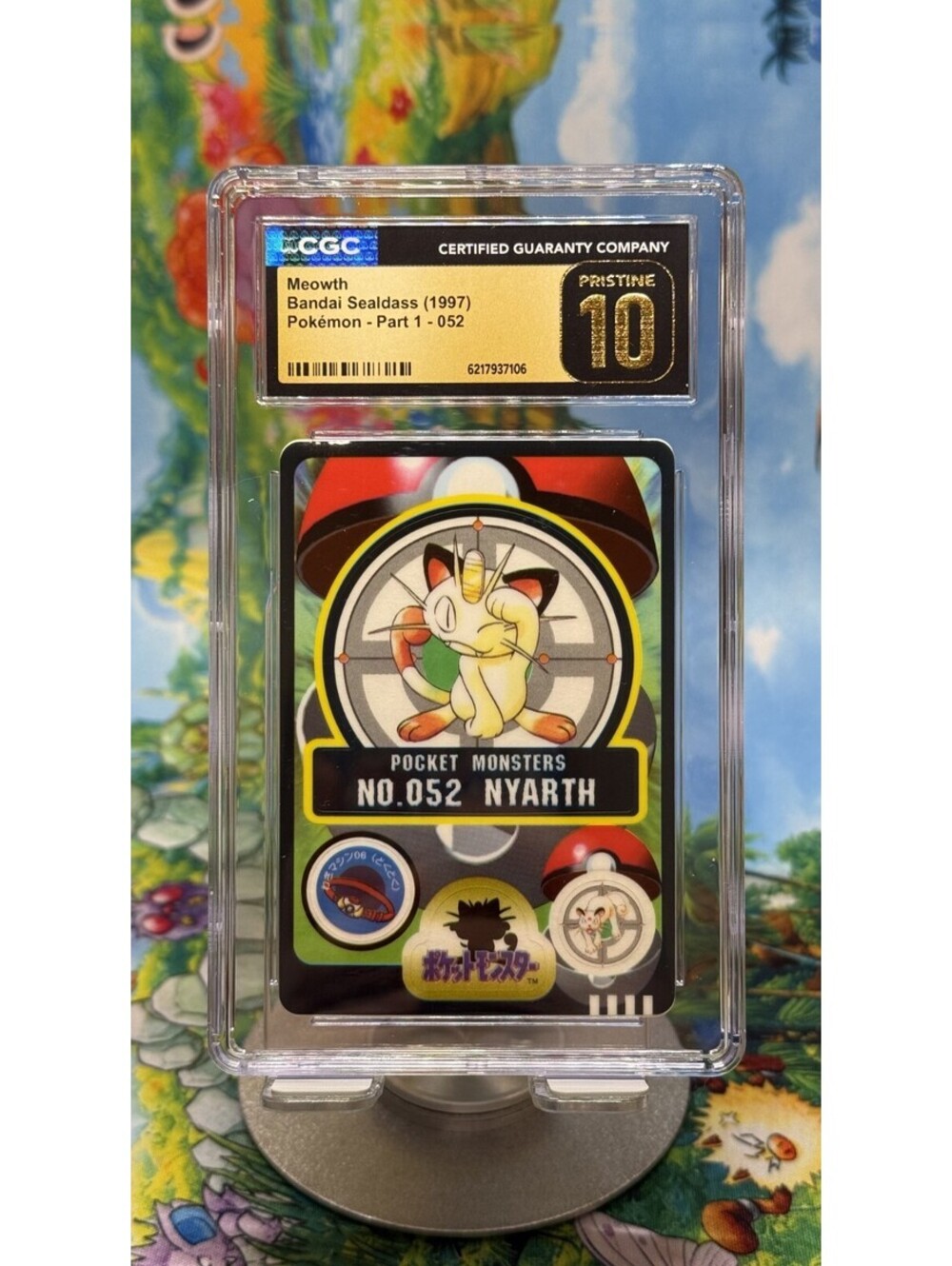 Meowth Bandai Sealdass No. 052 1997 Japanese POP1! CGC Pristine 10